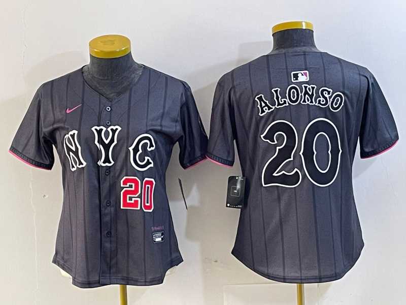 Womens New York Mets #20 Pete Alonso Number Grey 2024 City Connect Cool Base Stitched Jerseys